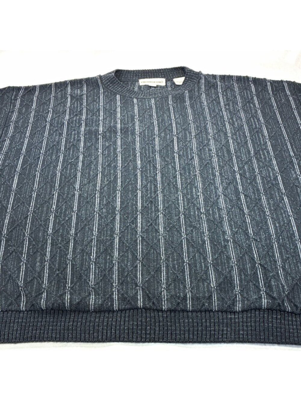 Pronto Uomo Vintage Men Size 11 Grey Pinstripe Knit Crewneck Mock Neck Sweater